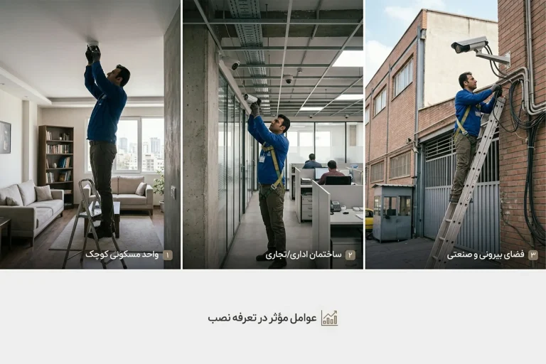 نصب دوربین مداربسته در منزل با داکت‌کشی داخلی و کابل‌کشی ظریف برای حفظ زیبایی.